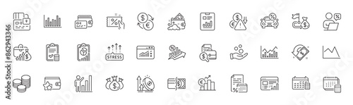 Discount coupon, Salary and Loyalty program line icons. Pack of Accounting report, Deflation, Calendar icon. Web report, Wallet, Loan percent pictogram. Online discounts, Calendar tax. Vector