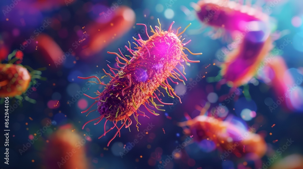 Microscopic view of colorful bacteria in the lab Microscopic view of colorful bacteria in the lab
