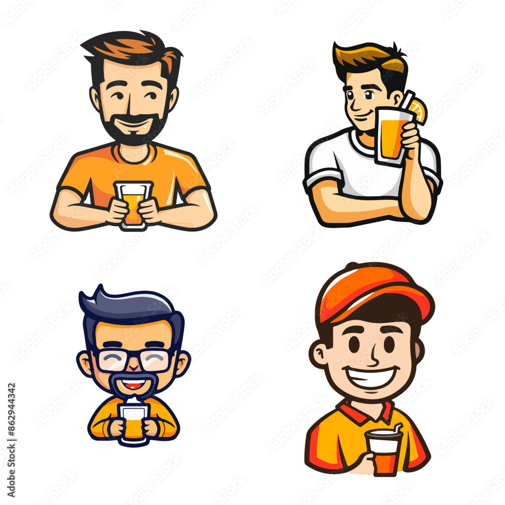 character of man drink orange juice mascot character of man drink orange juice mascot