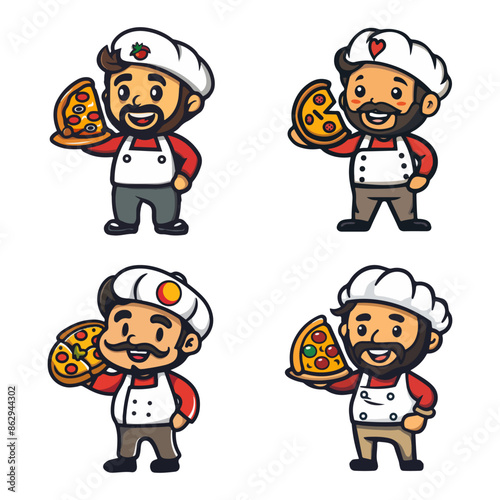 chef man with pizza mascot character