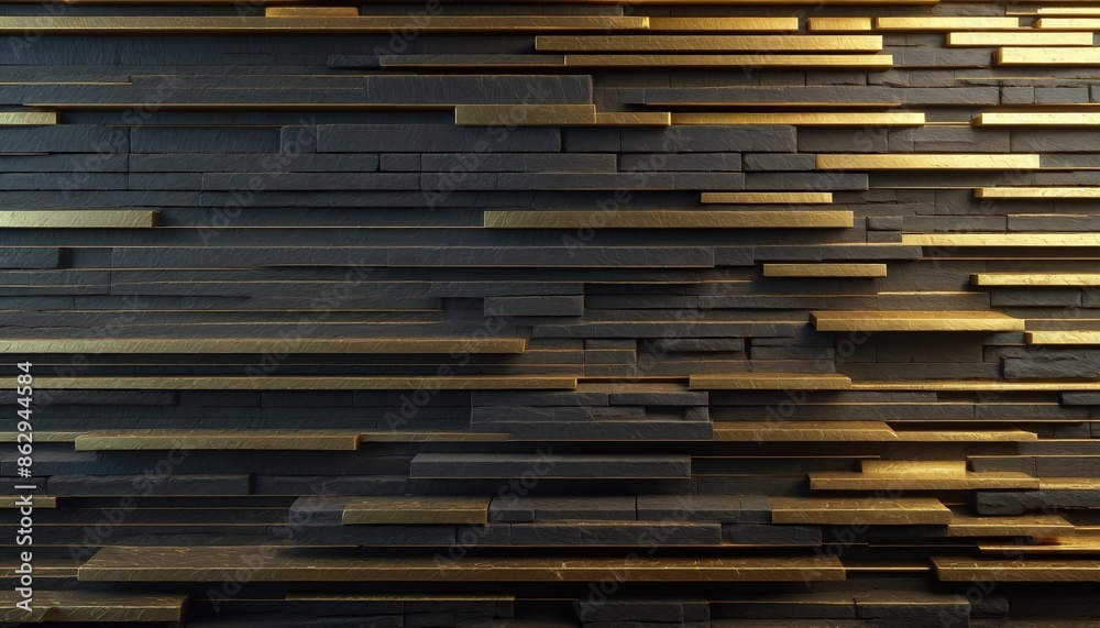 Black Stone Wall Background with Golden Stripes Black Stone Wall Background with Golden Stripes