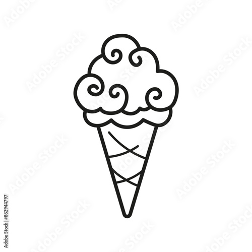 Ice cream cone. Ice cream cloud. Coloring. Black and white vector illustration.