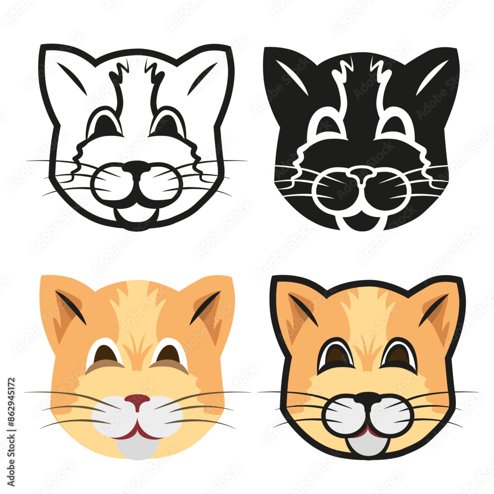 Fototapeta premium Cat in different styles. The face of a smiling cat. Good cat face. Art for decoration.