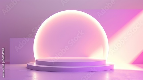Neon podium product on colorful stage background, geometric shape for product display presentation, Podium, stage pedestal or platform.
