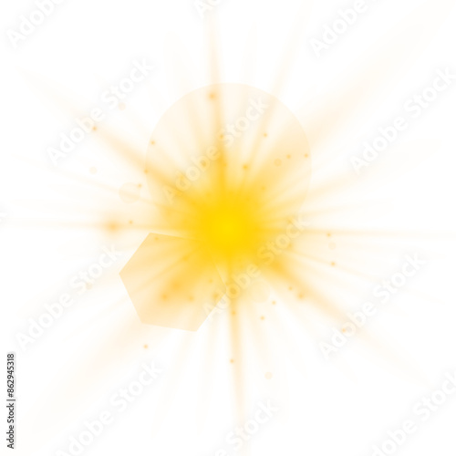 Transparent yellow sunlight special lens flash light effect. Front solar flare lenses. Glowing light effects. PNG.	