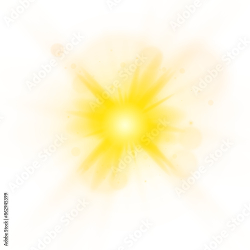 Sun light with glare. Golden flash png. Sun rays png. Vector illustration for perfect effect with sparkles.	