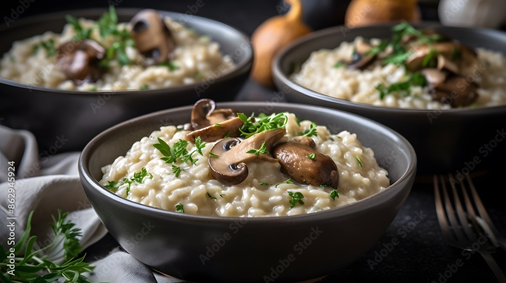 Close up view of appetizing mushroom risotto. Close up view of appetizing mushroom risotto.