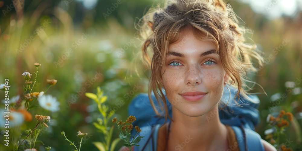 portrait of a girl in a field of flowers portrait of a girl in a field of flowers