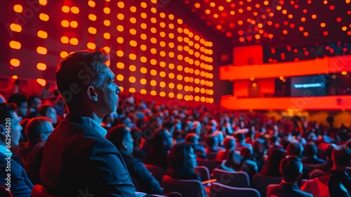Audience listening to a speaker at a conference.