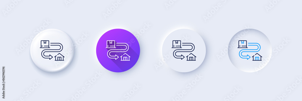 Tracking parcel line icon. Neumorphic, Purple gradient, 3d pin buttons. Package location sign. Delivery service symbol. Line icons. Neumorphic buttons with outline signs. Vector Tracking parcel line icon. Neumorphic, Purple gradient, 3d pin buttons. Package location sign. Delivery service symbol. Line icons. Neumorphic buttons with outline signs. Vector