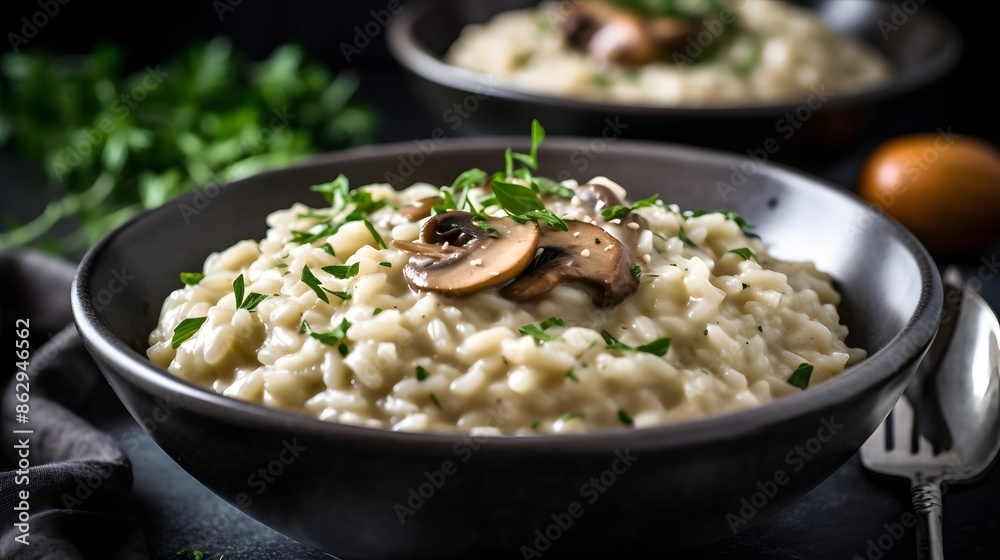 Close up view of appetizing mushroom risotto. Close up view of appetizing mushroom risotto.