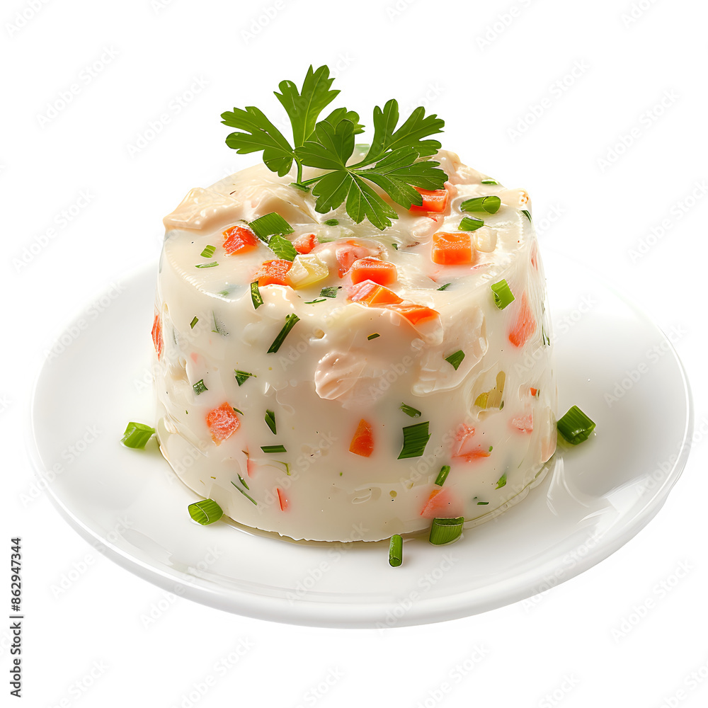 Traditional spanish mayonnaise salad on transparent background Traditional spanish mayonnaise salad on transparent background