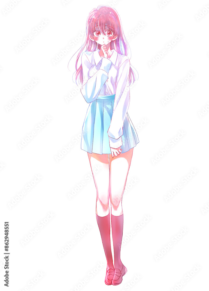 もじもじする女子学生 夏服 もじもじする女子学生 夏服