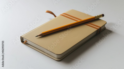 Agenda book with a pen open on a gray background, close-up. 