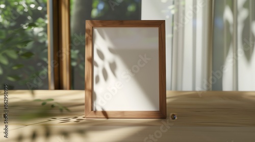 A wooden picture frame for photos, in the style of Japanese minimalism.