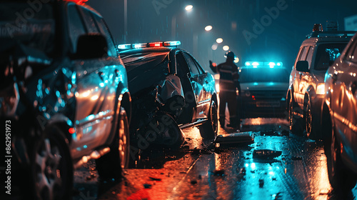 Nighttime car accident with emergency responders