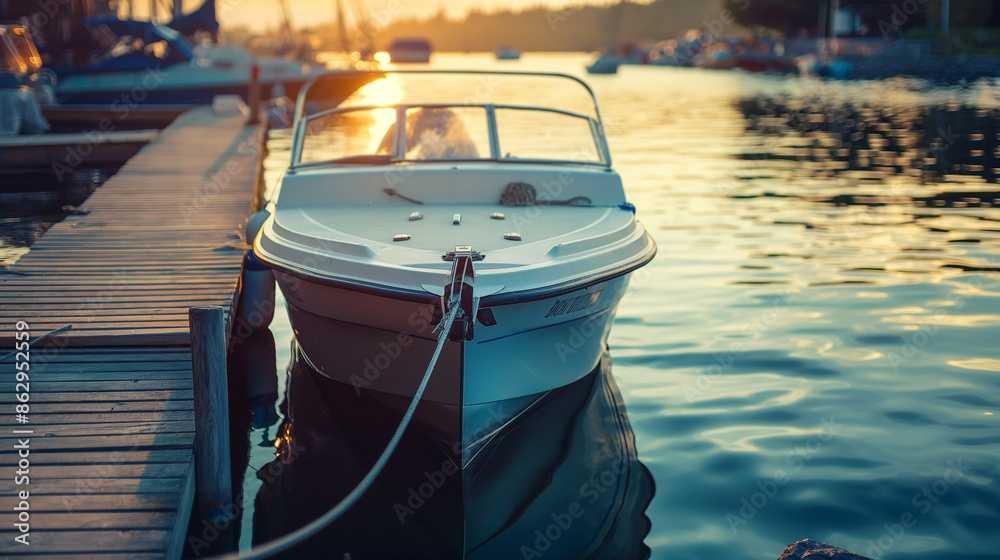 A boat docked at a marina, summer, boating, hd, serene with copy space A boat docked at a marina, summer, boating, hd, serene with copy space