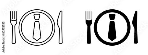 Business lunch symbol. Formal dining icon. Office lunch time symbol. Dinner break sign.
