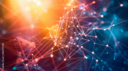 Warm light leak illuminates an abstract network of connecting dots and lines