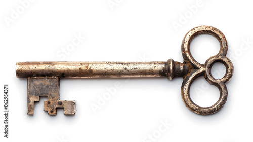 Old vintage key isolated on white background