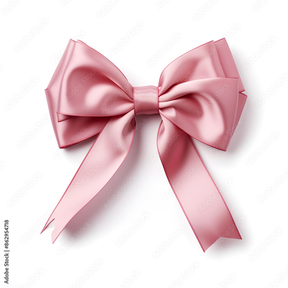 Pink silky bow and ribbon isolated on white background