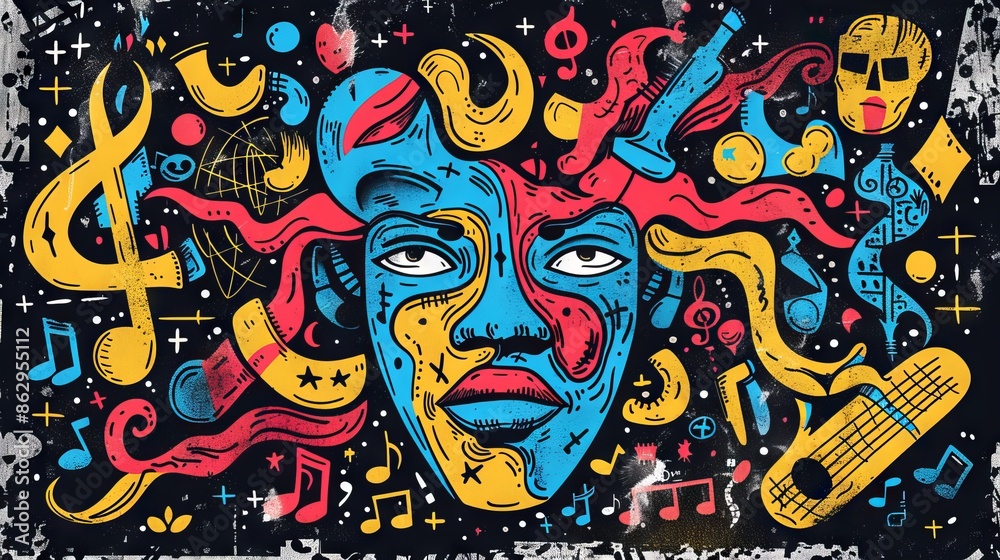 Fototapeta premium The image is a colorful drawing of a person's face