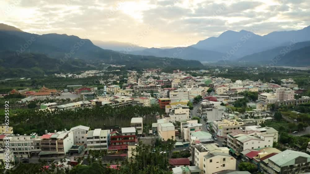 Aerial shot of a small farming town in Nantou County Taiwan Aerial shot of a small farming town in Nantou County Taiwan