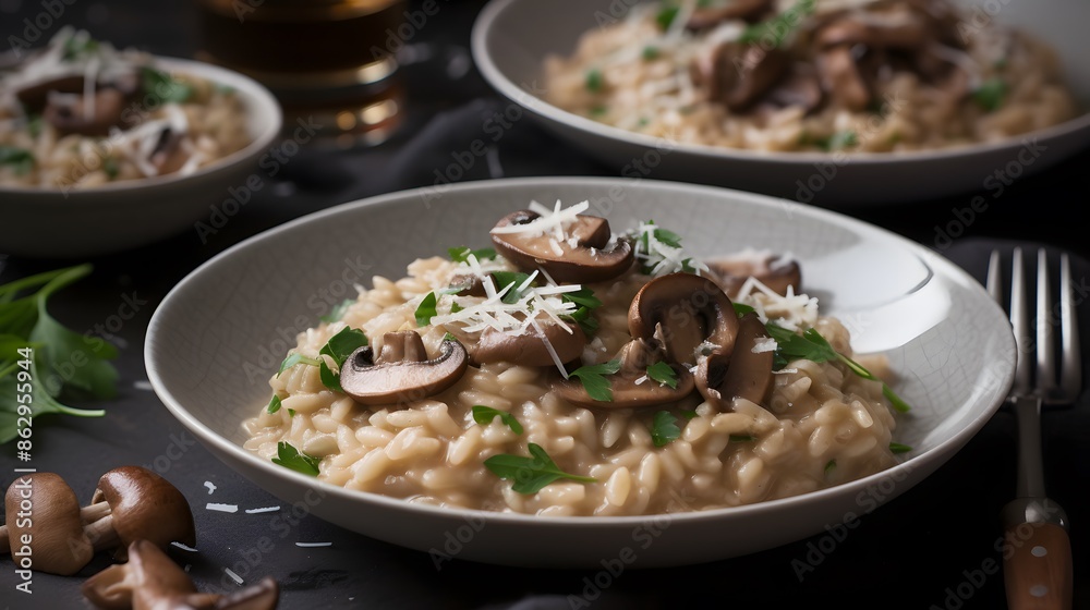 Close up view of appetizing mushroom risotto. Close up view of appetizing mushroom risotto.