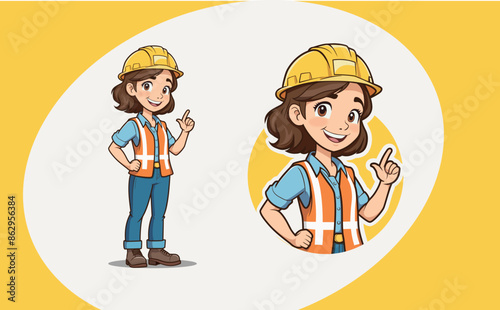 young girl in vector, premium mascot, civil engineer logo design, civil engineering girl cartoon
