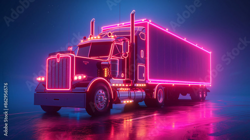 Neon mockup truck on the road © TrySmartArt