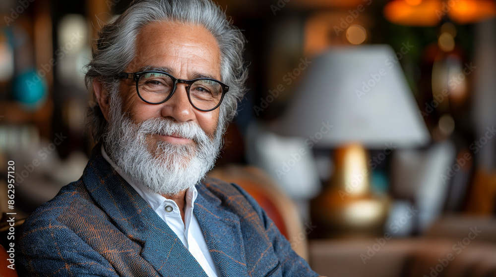A professional mature real estate agent with confidence in a new house. Male house broker or adviser. A professional mature real estate agent with confidence in a new house. Male house broker or adviser.
