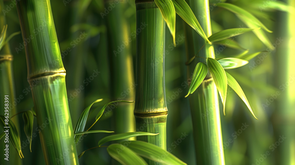 Fototapeta premium Close-up macro shot of a bamboo shoot with 3D visualization in vibrant green, showcasing fine details and natural beauty.