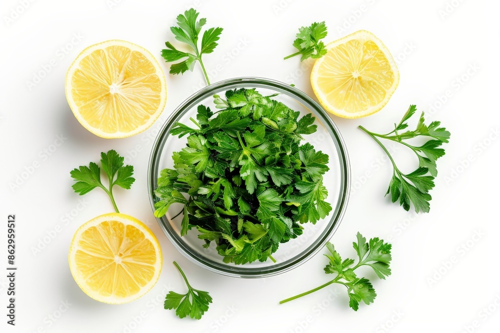Fresh Parsley and Lemon Halves. Fresh Parsley and Lemon Halves.