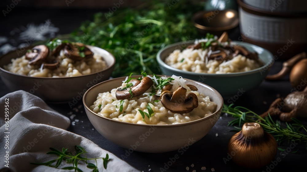 Close up view of appetizing mushroom risotto. Close up view of appetizing mushroom risotto.