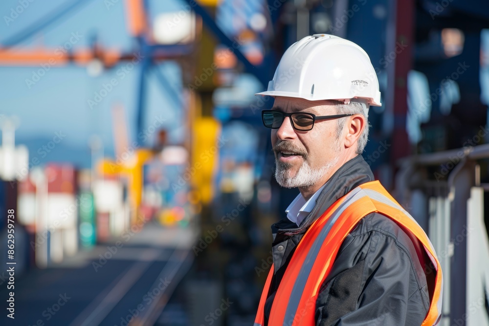 Industrial port terminal manager supervising container shipment for efficient logistics handling Industrial port terminal manager supervising container shipment for efficient logistics handling
