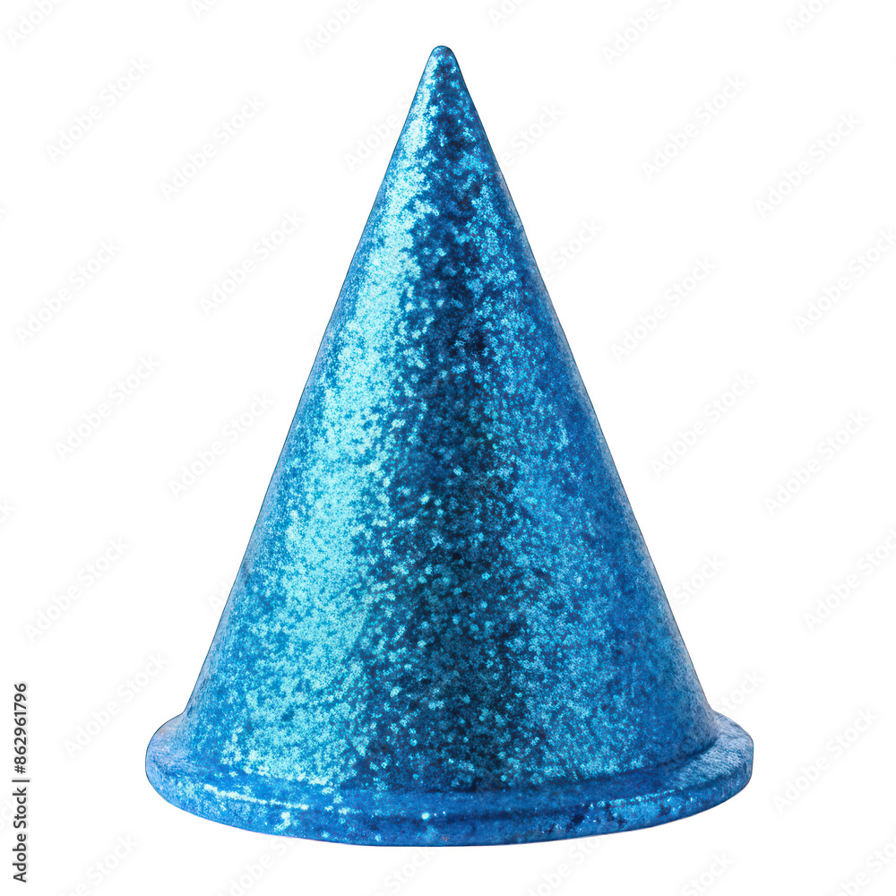 Fototapeta premium Blue glitter party hat isolated on transparent background