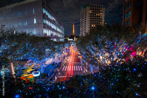 Christmas lights over the streets of Tokyo