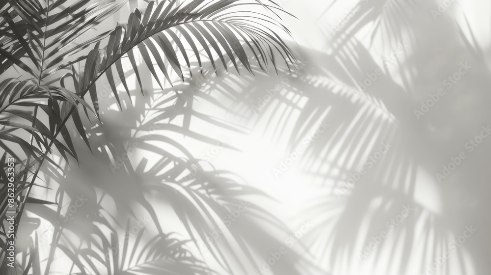 Obraz premium Palm Leaves Shadow on White Background, Generative AI