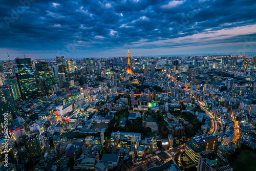 Tokyo city skyline during blue hour