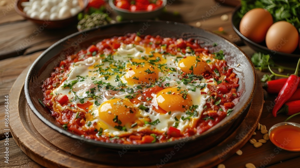 Turkish Sucuk with Eggs and Vegetables in Concept Photo Turkish Sucuk with Eggs and Vegetables in Concept Photo