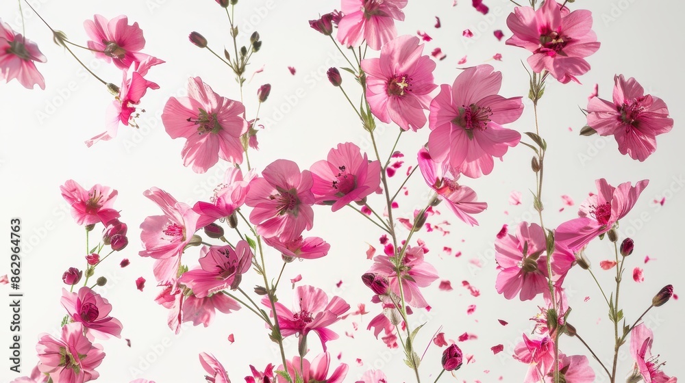 Pink Flower Shower on White Background Pink Flower Shower on White Background