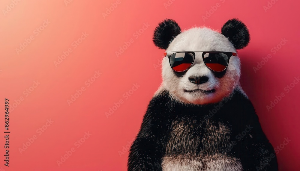 Cool panda wearing sunglasses on a bright solid color background, photorealistic, minimal style, high detail, vibrant colors, realistic lighting Cool panda wearing sunglasses on a bright solid color background, photorealistic, minimal style, high detail, vibrant colors, realistic lighting