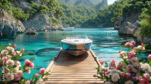 Luxury Yacht Docked in a Secluded Lagoon
