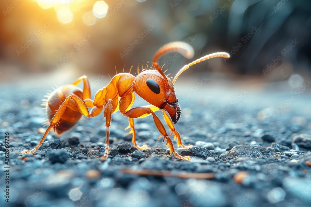 A terrifying illustration of an insect named Fire Ant that comes with two mandibles, two antennae, and six legs is staring calmly at the middle point of the illustration. A terrifying illustration of an insect named Fire Ant that comes with two mandibles, two antennae, and six legs is staring calmly at the middle point of the illustration.