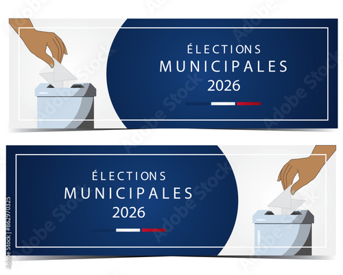French Municipal Elections 2026 Banners with Voting Ballot Box. Élections municipales 2026. Illustration banner