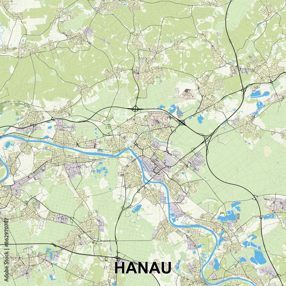 Obraz premium Hanau, Germany map poster art