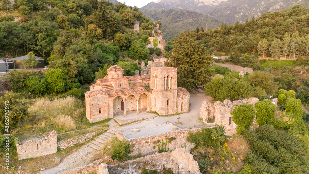 Ruins of old town in Mystras, Greece - archaeology background Ruins of old town in Mystras, Greece - archaeology background