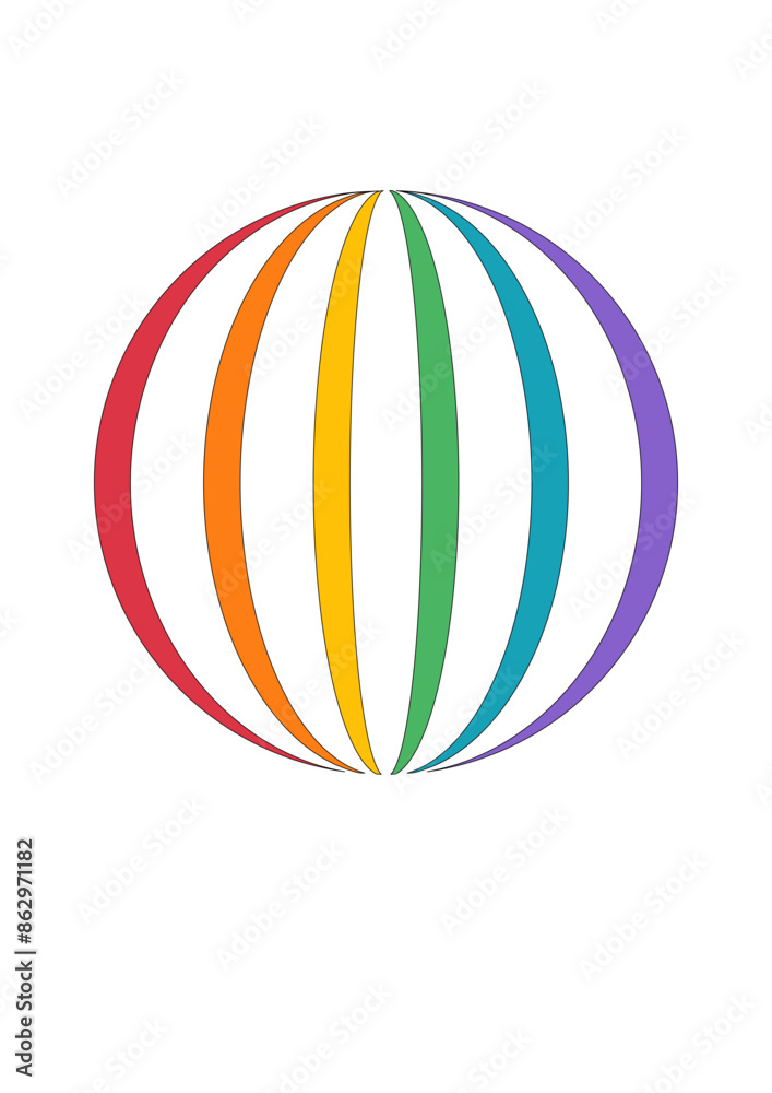 Sphere made of multicolored vertical segments, circle with rainbow colored stripes, symbol as abstract modern design Sphere made of multicolored vertical segments, circle with rainbow colored stripes, symbol as abstract modern design