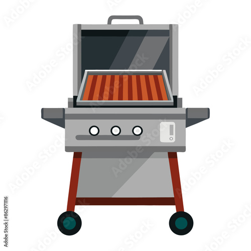barbecue grill isolated on white background, BBQ grill isolated. Barbecue brazier with smoke. Kebab, grilled food concept. Hand drawn sketch vector illustration