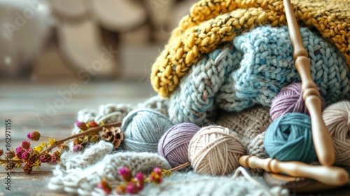 Knitting with natural yarn for relaxation in cozy seasons